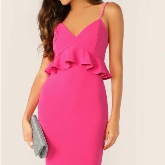 neon pink slip dress